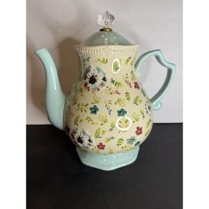The Pioneer Woman Kari Teapot Stoneware Teal Floral 2.7 Qt Farmhouse 10 Cups